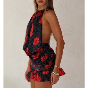 White Fox Boutique No Second Thoughts Halter Mini Dress Black Scarlet Bloom